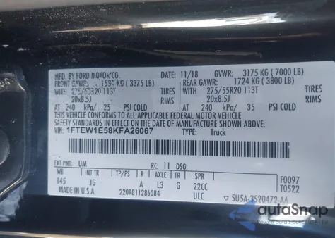 2019 Ford F-150 Xl from USA, damaged, VIN 1FTEW1E58KFA26067